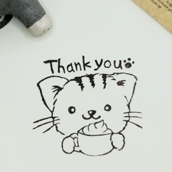 消しゴムはんこ　255　ねこ　カプチーノ　ありがとう　Thankyou　トラ猫　スタンプ　はんこ 3枚目の画像