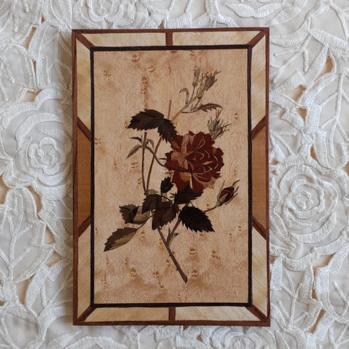 イタリア製　木製の象嵌板絵 イタリアのヴィンテージ雑貨 海の見える町 〜木の温もり〜 象嵌