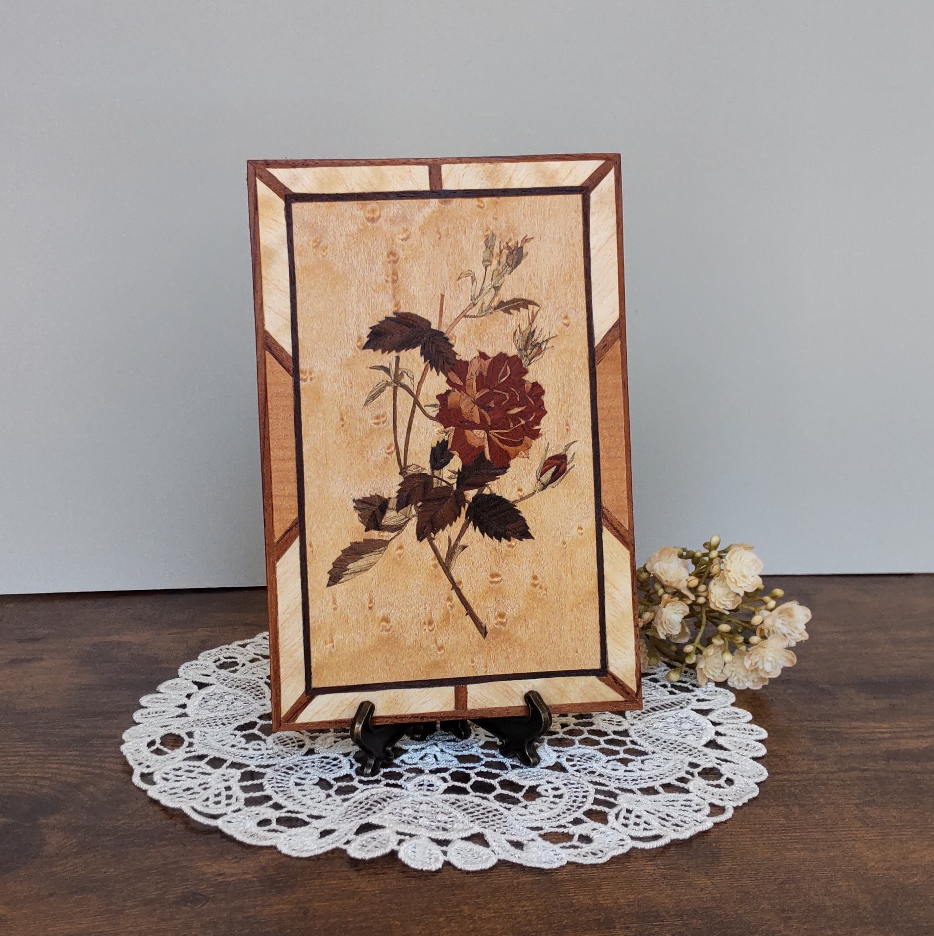 イタリア製　木製の象嵌板絵 イタリアのヴィンテージ雑貨 海の見える町 〜木の温もり〜 象嵌