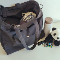 撥水ナイロンよくばり3way巾着トート・マスタードイエロー 撥水ナイロン　サブバッグ　巾着バッグ 8枚目の画像