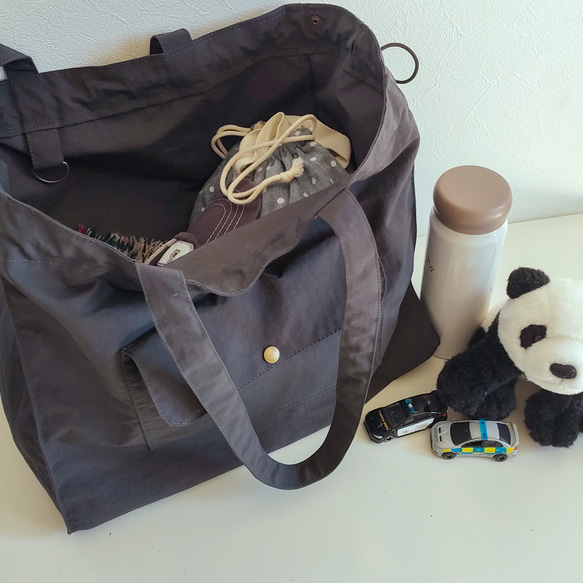 撥水ナイロンよくばり3way巾着トート・マスタードイエロー 撥水ナイロン　サブバッグ　巾着バッグ 8枚目の画像