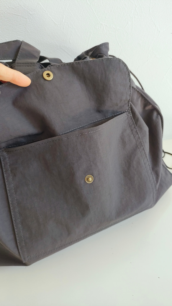 撥水ナイロンよくばり3way巾着トート・マスタードイエロー 撥水ナイロン　サブバッグ　巾着バッグ 11枚目の画像