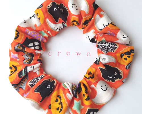 幅広シュシュ、ハロウィン(オレンジ①)わんちゃん猫ちゃん用 シュシュ