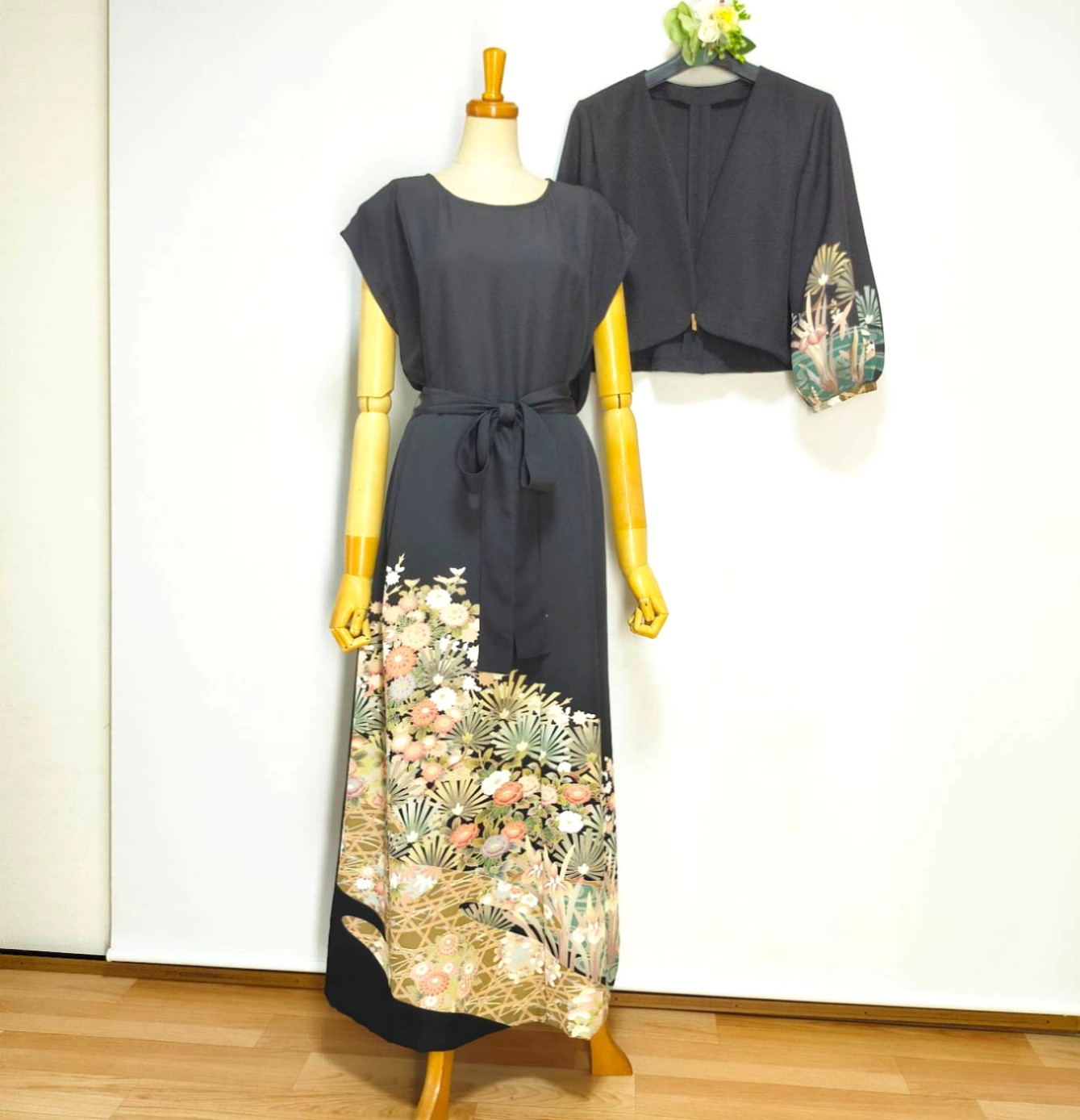 黒留袖アンサンブル*フレンチワンピ+パフ袖ボレロ*着物リメイク  