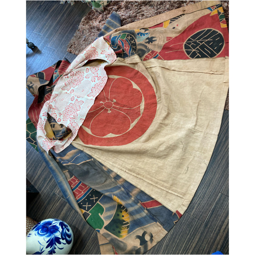 古布 のぼり旗 柿渋染め チュニック 着丈82cm 肩幅49cm B108cm