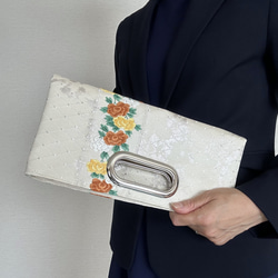 絹の帯から2wayクラッチバッグ 沢山の牡丹花文柄 帯リメイク343