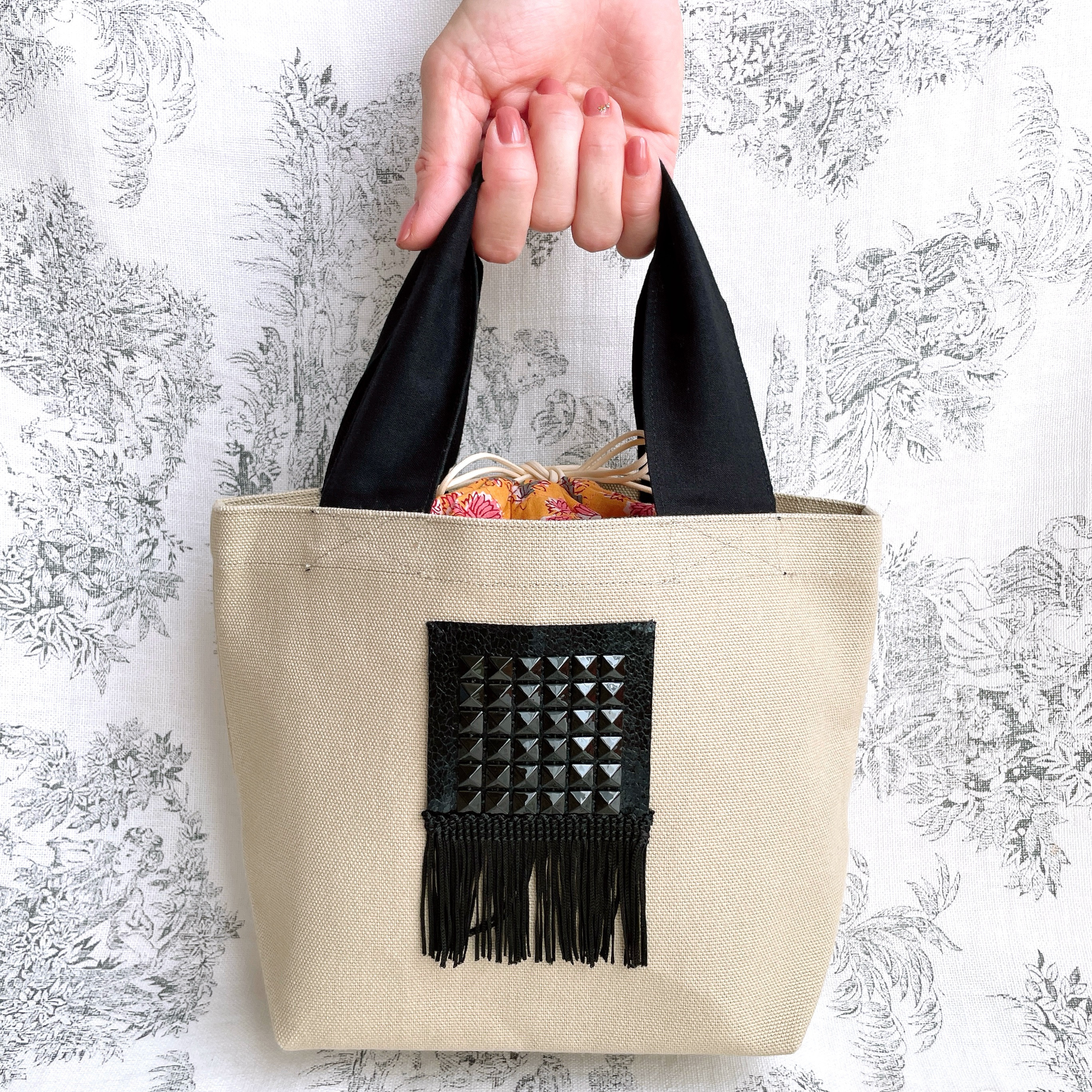 送料無料♡春色先どり♡日本製帆布のミニトートバッグ＆インド綿のオーガナイザーセット -Vanille ヴァニーユ