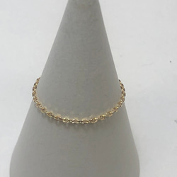 K18  1ミリ幅　カットアズキ　チェーンリング 18金 イエローゴールド リング 指輪 2枚目の画像