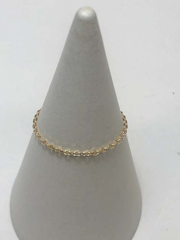 K18  1ミリ幅　カットアズキ　チェーンリング 18金 イエローゴールド リング 指輪 2枚目の画像