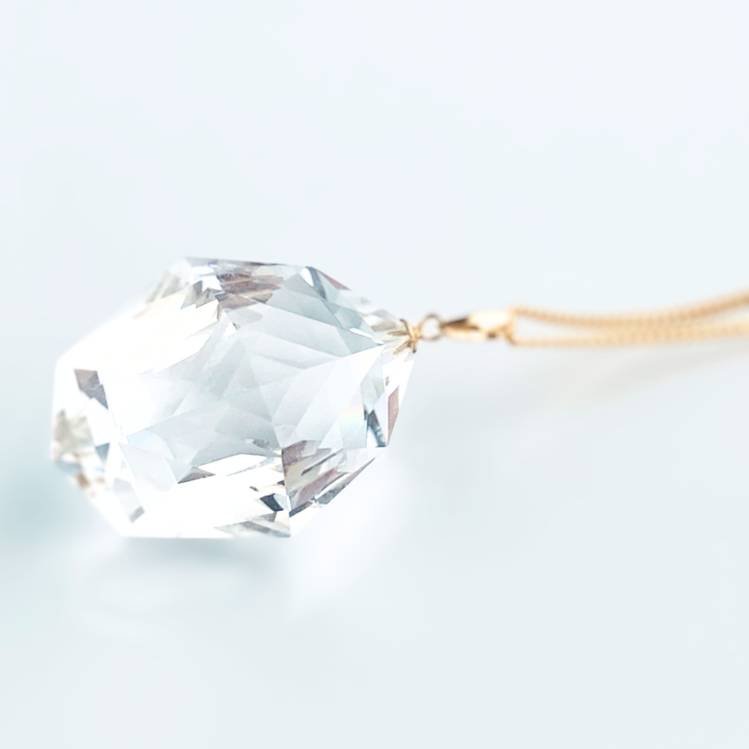 K18 30mm クロス クォーツ/白水晶  天然石ネックレス - Twinface