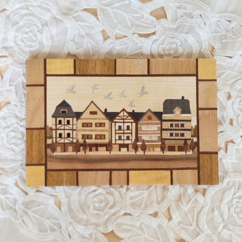 木の絵画 木象嵌] 木組みの家 新築祝い 省スペースインテリア イーゼル