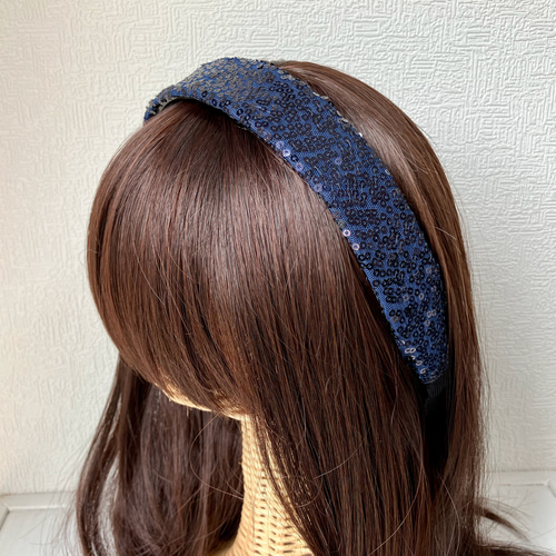 スパンコールのシンプルカチューシャ ネイビー カチューシャ North 