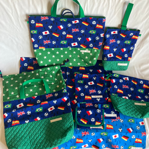 オーダーOK】入園入学セット80サッカー世界国旗スポーツネイビー