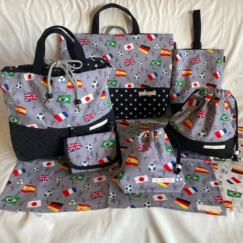 オーダーOK】入園入学セット80サッカー世界国旗スポーツネイビー