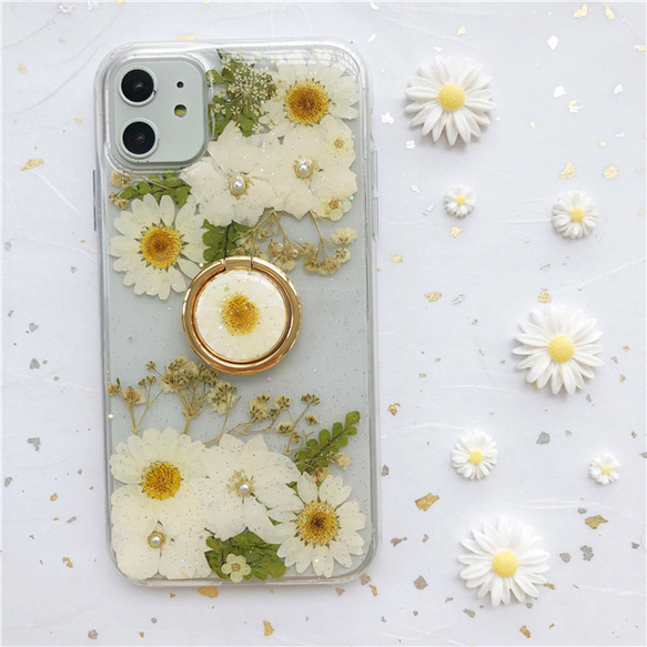 iPhone16Pro/16E/16ProMax/GalaxyS25 千鳥草 かすみ草ケース