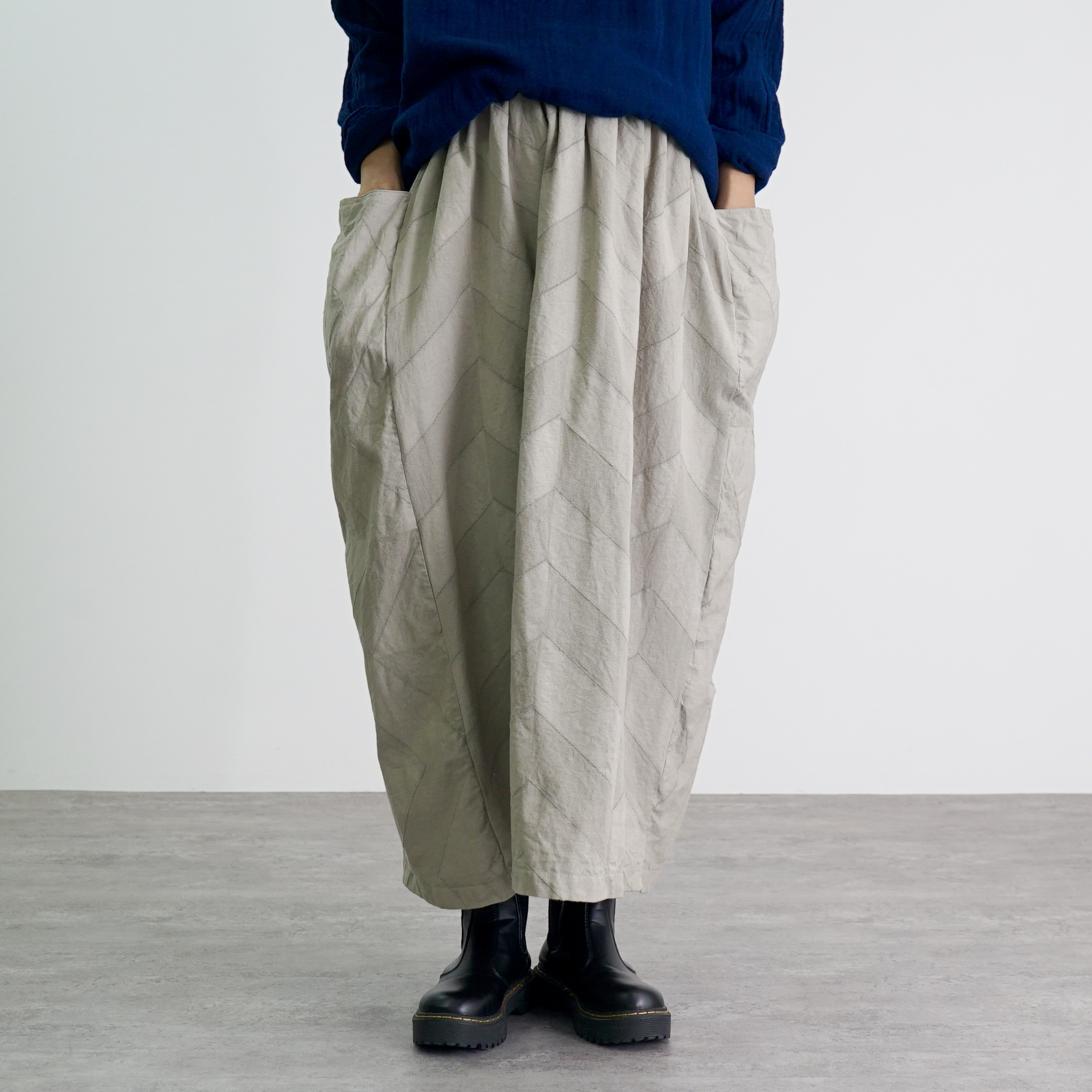 ギザギザコクーンスカート/カーキ/ジャガード三河織物