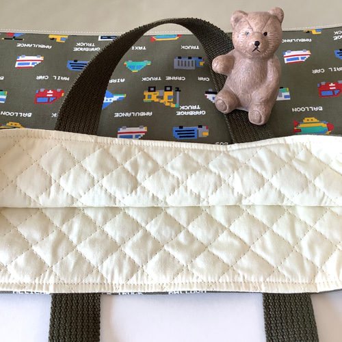 ♪NEW♪ ♡はたらくくるま☆レッスンバッグ♡カーキ♪ ドット絵