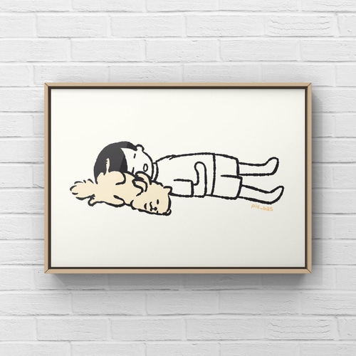 ポメラニアン【へそ天キック】A4ポスター 犬 ペット イラスト うちの子