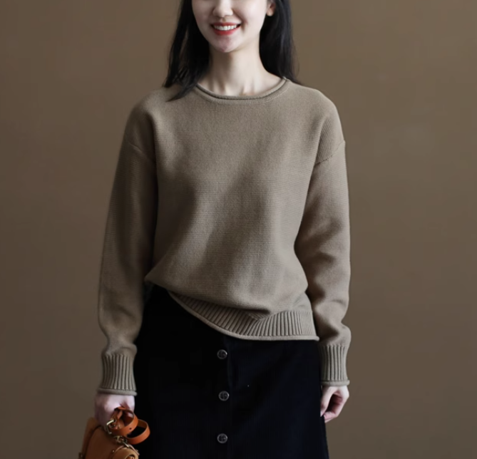 ニット・セーター(薄手)/3/コットン/BRW/無地/US2336 / UNUSED