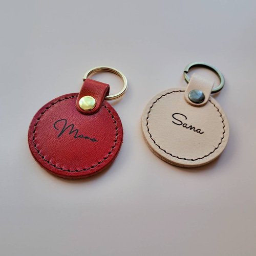 金具が選べる丸型キーリングキーホルダー】 レーザー刻印 栃木レザー