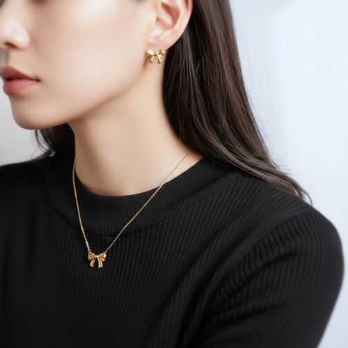 小ぶりリボンネックレス サージカルステンレス ゴールド/シルバー 金属