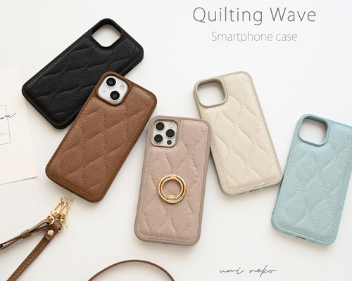 pium バイカラーリボンキルティングiPhoneケース ブルー バイカラーリボンキルティングiPhoneケース – pium