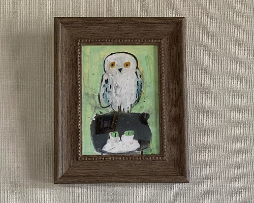 原画　デザイン画　フクロウ #83 絵画。原画【フクロウと猫は良い友達です】 絵画 アカザ麦 通販