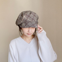 ふんわりキャスケット＊クラシカルなコットンツイード＊チェック柄＊選べるサイズのレディース帽子 1枚目の画像