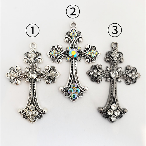 1個 大 十字架 クロス ラインストーン付き ネックレストップ ゴシック