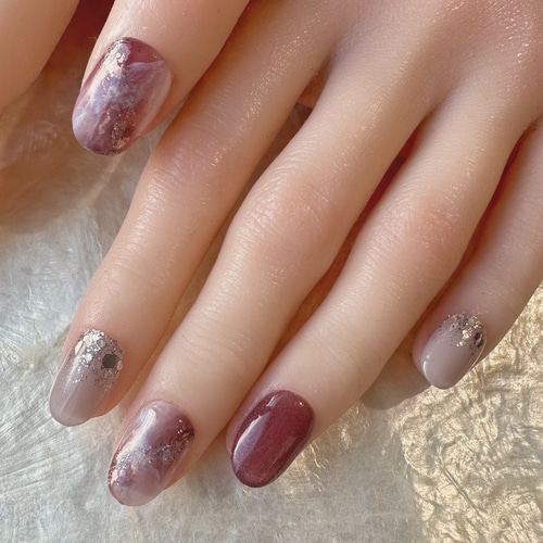 No.92 シアーボルドーの奥行きニュアンスネイル ネイルチップ