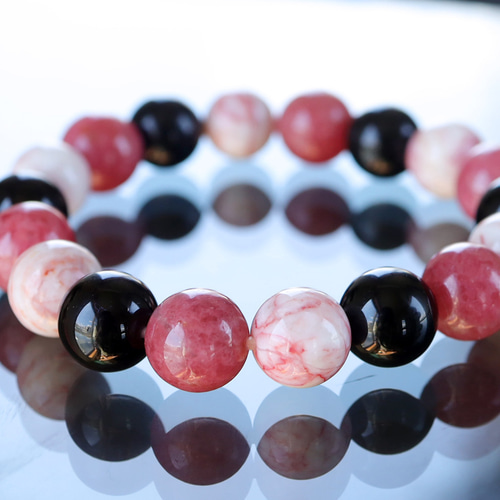 シナバー（辰砂）クォーツとロードナイトシリカとモリオンの 鮮やか