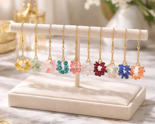 天然石 さざれ石 ピアス イヤリング 揺れる 金属アレルギー対応 ルチル