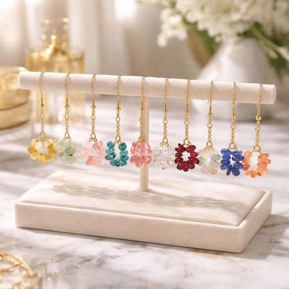 花街のお持ち物　誂えピアス両耳　天然石ルチルクオーツ　失くさないキャッチ一体型 花街のお持ち物 誂えピアス両耳 天然石ルチルクオーツ 失くさない