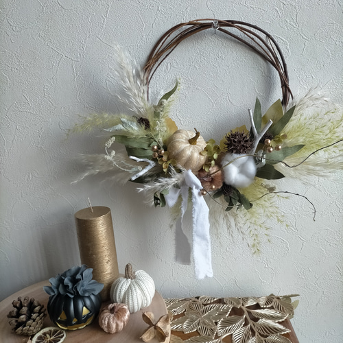 選べるカラーパンパスグラスの秋冬オーダーリース ドライフラワー 造花  