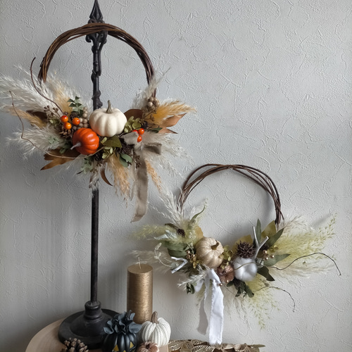 選べるカラーパンパスグラスの秋冬オーダーリース ドライフラワー 造花  