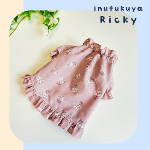 小花柄 綿麻チュニックブラウス 犬服 重ね着にも♡ ペット服