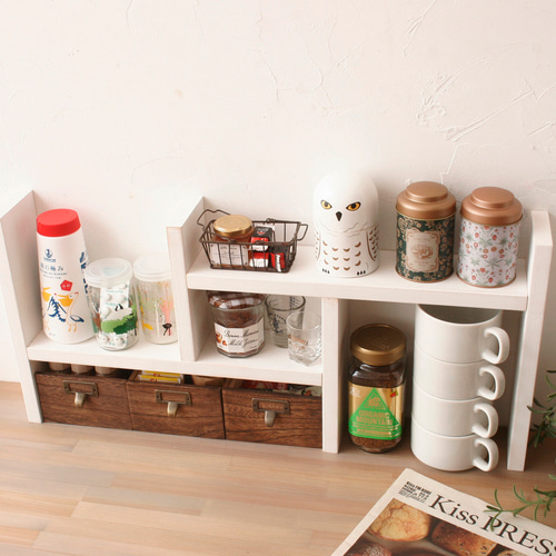 ☆引出し付き☆サイズを伸ばせる木製ラック【SPF材】 棚