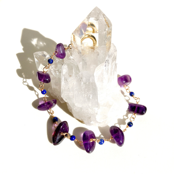 再販♡天然石アメジストとラピスラズリのマンテルブレスレット 7枚目の画像