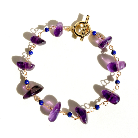 再販♡天然石アメジストとラピスラズリのマンテルブレスレット 1枚目の画像