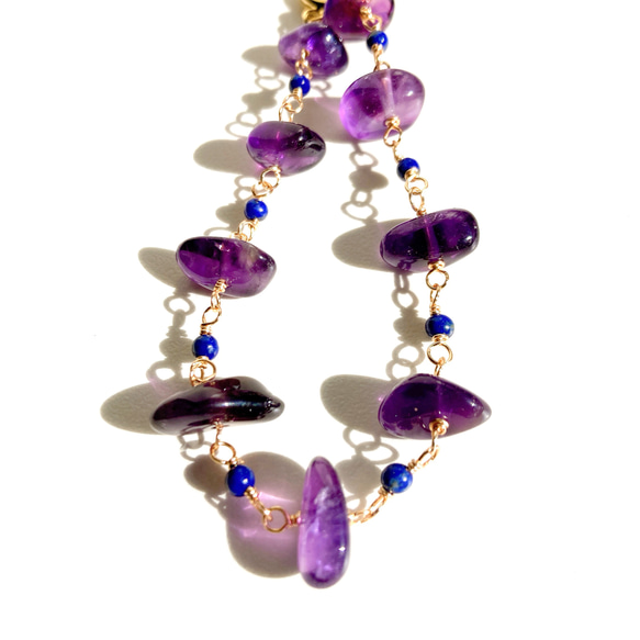 再販♡天然石アメジストとラピスラズリのマンテルブレスレット 3枚目の画像