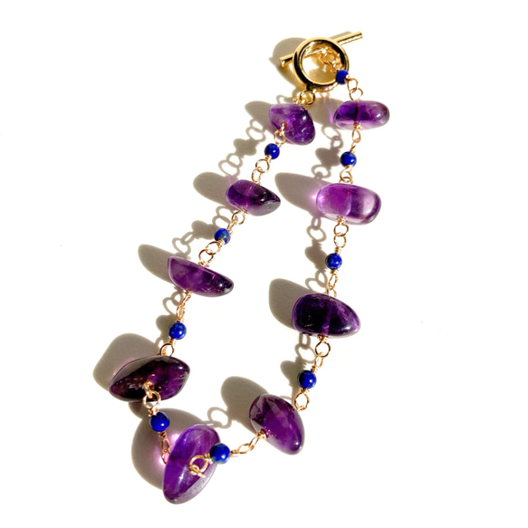 再販♡天然石アメジストとラピスラズリのマンテルブレスレット 2枚目の画像