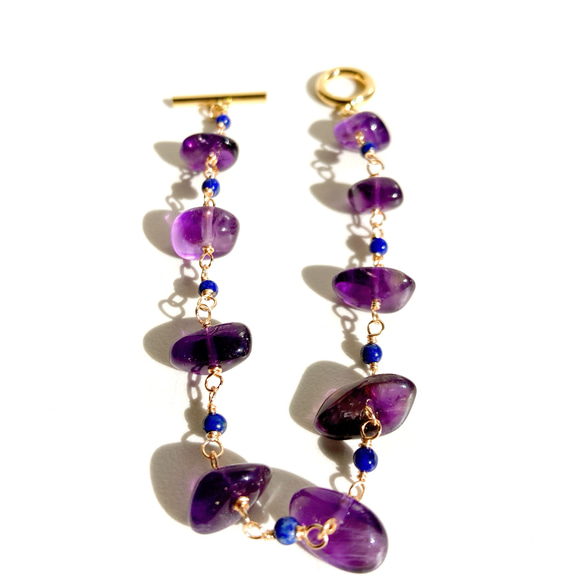 再販♡天然石アメジストとラピスラズリのマンテルブレスレット 4枚目の画像