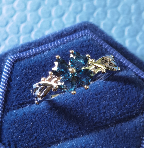 「ミッドナイトブルーよつ葉」トパーズ　普段使いリング　つけっぱなしOK♪ 2枚目の画像