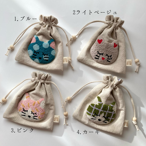 カラフルねこ 巾着袋 ポーチ メイクポーチ サニタリーポーチ