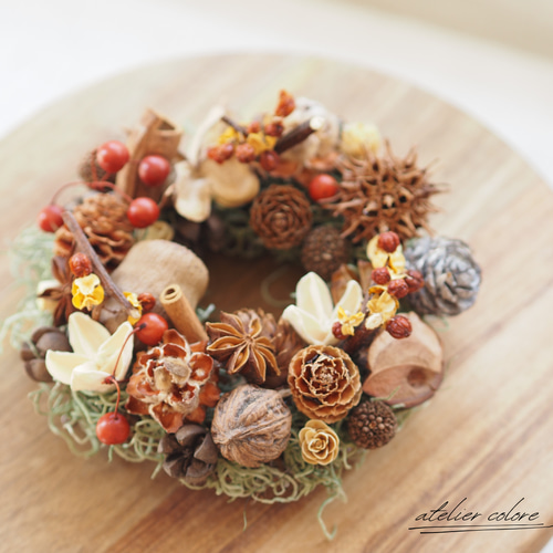 コロッと木の実リース15㎝／木の実たっぷり秋のリース(小サイズ)＼再販