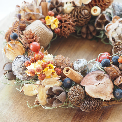 コロッと木の実リース18㎝／木の実たっぷり秋のリース(大サイズ