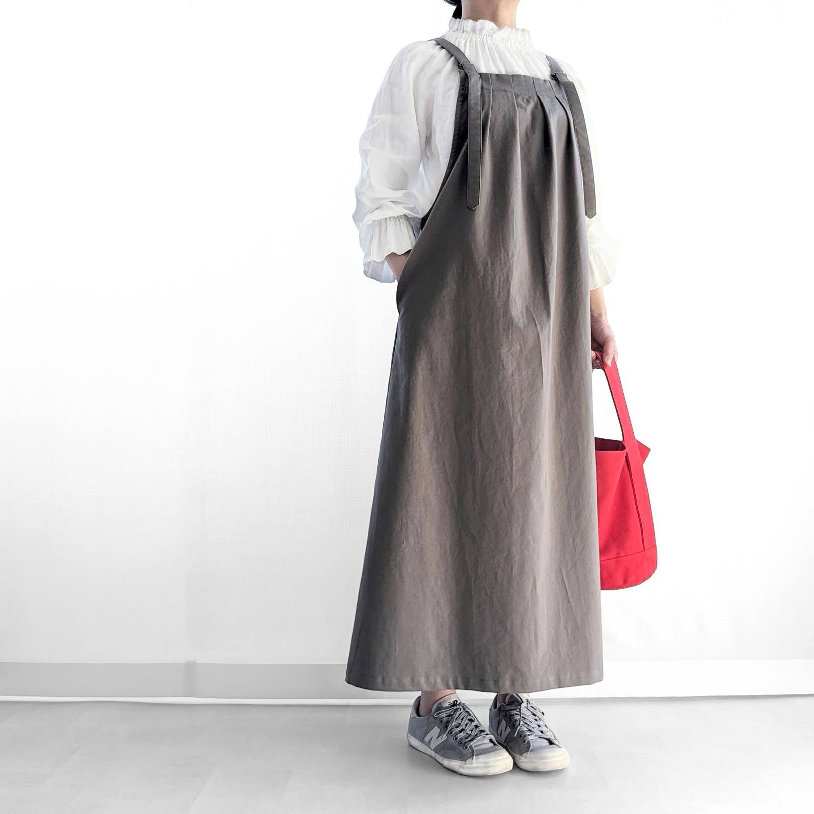 大人のためのサロペットスカート（グレー　コットンツイル）