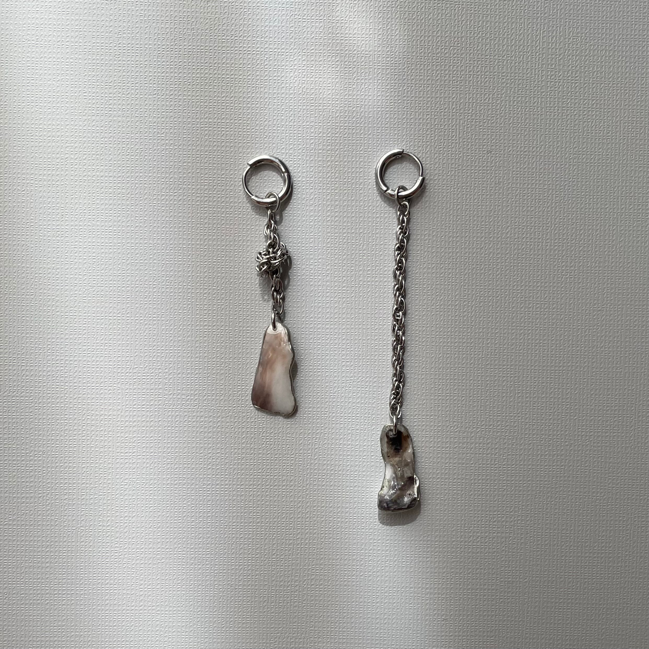 牡蠣殻×銀継ぎ ロープチェーン2wayピアス 一点物 サージカルステンレス 個性派ピアス