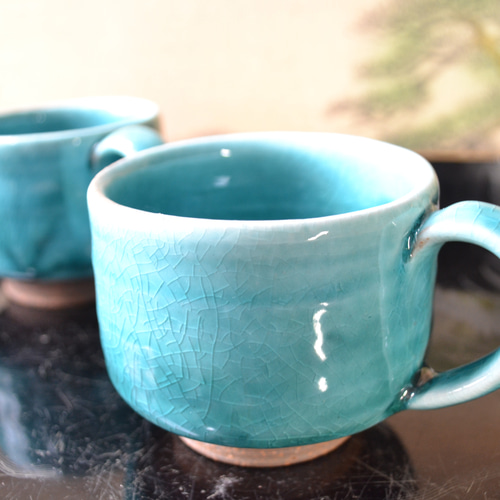 お宝うー特価』 萩焼 CX2 スープカップ&ソーサー ペア 緑 お宝うー特価