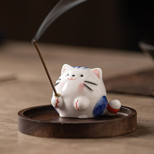 猫　お香立て 縁起物 ネコお香立て 香皿 仏壇用皿 香炉 線香皿 香立 お線香立 横置き